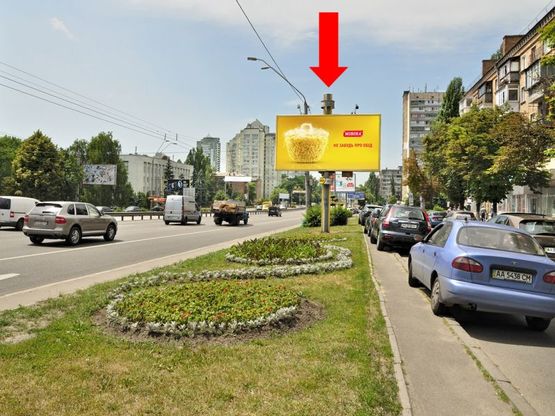 Фото рекламної площини за адресою Победы пр., 108/ 1, напротив супермаркетов "Сильпо", "Фокстрот", ст. м. "Святошин", из центра