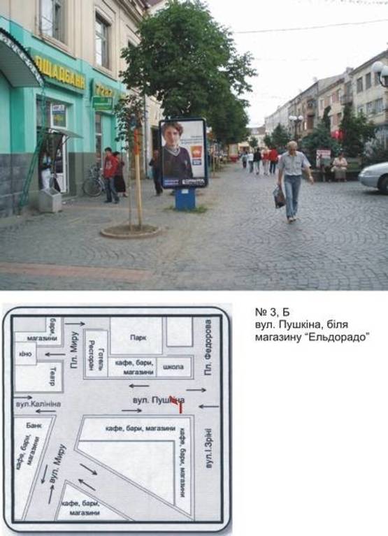 Фото рекламной плоскости по адресу вул. Пушкіна біля ощадбанку