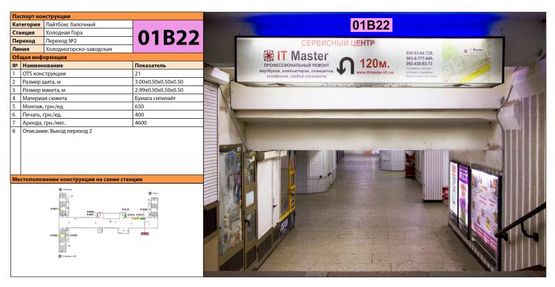 Фото рекламної площини за адресою Станция метро: Холодная Гора, Выход переход 2 Фото рекламної площини за адресою Станция метро: Холодная Гора, Выход переход 2