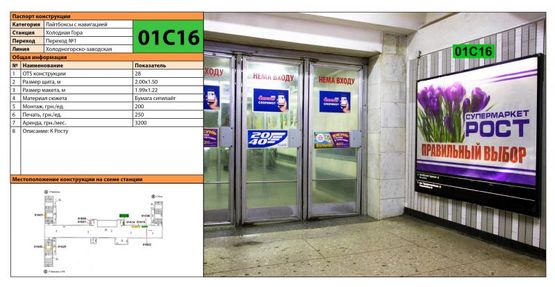 Фото рекламної площини за адресою Станция метро: Холодная Гора, К Росту Фото рекламної площини за адресою Станция метро: Холодная Гора, К Росту