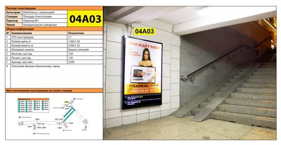 Фото рекламной плоскости по адресу Станция метро: Майдан Конституции, Выход к Кукольному, торец Фото рекламной плоскости по адресу Станция метро: Майдан Конституции, Выход к Кукольному, торец