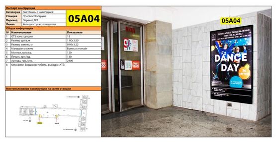 Фото рекламной плоскости по адресу Станция метро: Проспект Гагарина, Вход в вестибюль, выход к "АТБ" Фото рекламной плоскости по адресу Станция метро: Проспект Гагарина, Вход в вестибюль, выход к "АТБ"