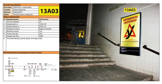 Фото рекламной плоскости по адресу Станция метро: Индустриальная, Выход к рынку, вдоль лестницы слева Фото рекламной плоскости по адресу Станция метро: Индустриальная, Выход к рынку, вдоль лестницы слева