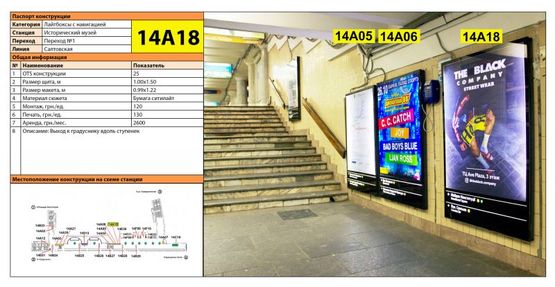 Фото рекламной плоскости по адресу Станция метро: Исторический Музей, Выход к градуснику вдоль ступенек Фото рекламной плоскости по адресу Станция метро: Исторический Музей, Выход к градуснику вдоль ступенек