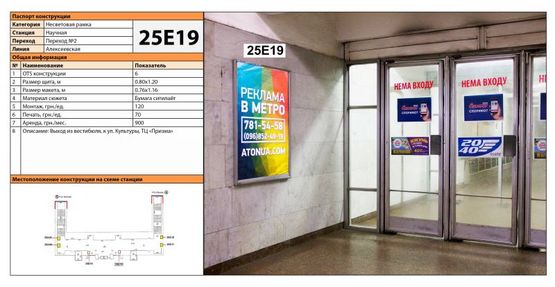 Фото рекламної площини за адресою Станция метро: Научная, Выход из вестибюля, к ул. Культуры, тц. "Призма" Фото рекламної площини за адресою Станция метро: Научная, Выход из вестибюля, к ул. Культуры, тц. "Призма"