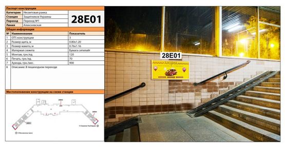 Фото рекламной плоскости по адресу Станция метро: Захисників України, В пеш. переходе Фото рекламной плоскости по адресу Станция метро: Захисників України, В пеш. переходе