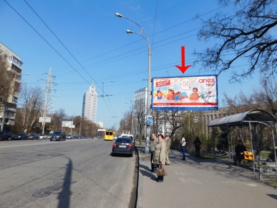 Фото рекламної площини за адресою Соломенская ул. 7, возле ул.М.Кривоноса, в сторону Соломенской пл., в центр