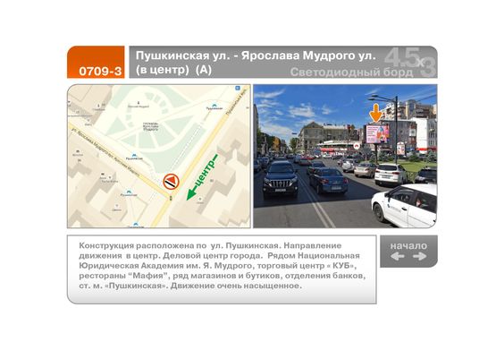 Фото рекламной плоскости по адресу Пушкинская ул. - Ярослава Мудрого ул.  (в центр)  (А) Фото рекламной плоскости по адресу Пушкинская ул. - Ярослава Мудрого ул.  (в центр)  (А)