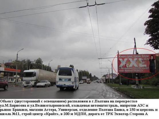 Фото рекламной плоскости по адресу г.Полтава ул. Маршала Бирюзова, напротив АЗС