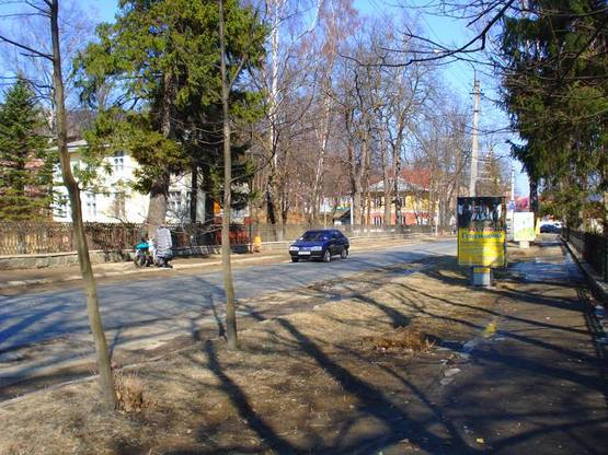 Фото рекламной плоскости по адресу Траса Н-09 Мукачево-Львів, Свободи, міський ринок, автозупинка, санаторій Прикарпатський, пішохідна зона до водоспаду Пробій, напрямок руху на Івано-Франківськ