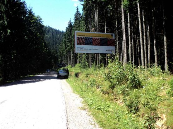 Фото рекламной плоскости по адресу Траса Н-09 Мукачево-Львів, дорога на Буковель (с.Поляниця), відпоч. комплекс Царина, Батьківський поріг, 150 м після повороту з траси, напрямок руху на Буковель