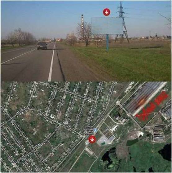 Фото рекламной плоскости по адресу а.д. М – 04 Знам'янка — Луганськ — Ізварин, км 230+867 під’їзд до м. Новомосковськ км 0+700 (праворуч); Первый билборд при въезде в Новомосковск, Въезд в город