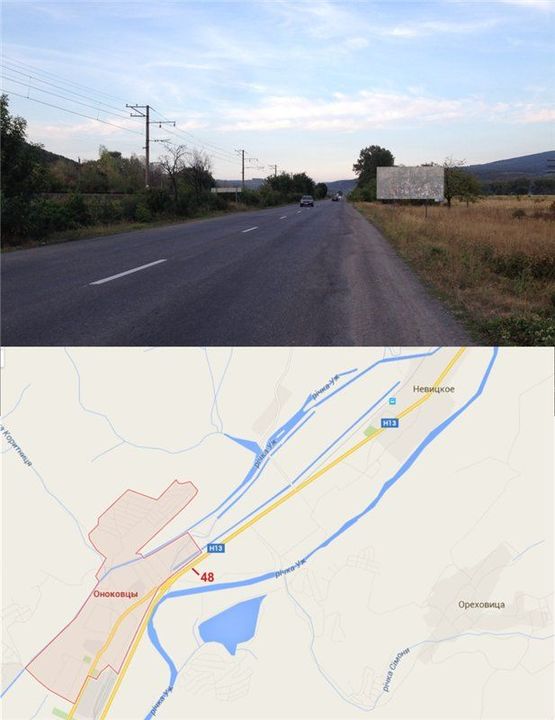 Фото рекламной плоскости по адресу с.Оноківці (Виїзд з міста, райвідділ поліції, Обленерго, АЗС, ж/д вокзал, ресторани: Камелот, Кілікія, Під Замком)