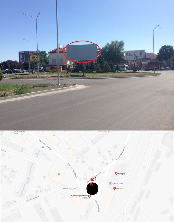 Фото рекламної площини за адресою вул. Залізнична-Станційна (З/д вокзал,Автовокзал, Центральна частина міста - привокзальна площа, інтенсивний рух)