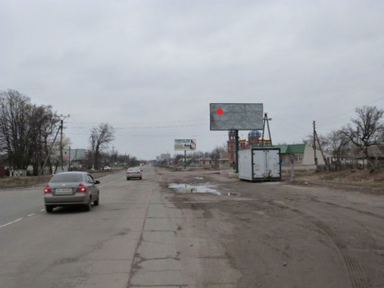 Фото рекламної площини за адресою ул. Киевская, перекрёсток с ул. Индустриальной, район супермаркета «Оптовичок»