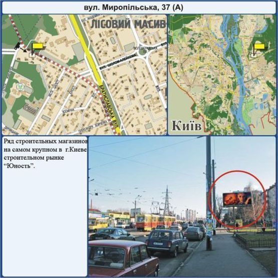 Фото рекламной плоскости по адресу Миропільська вул., 37 (ринок Юність)