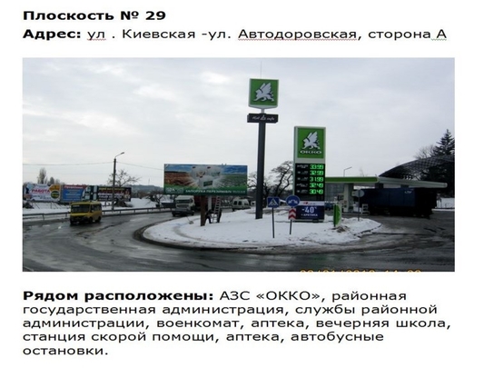 Фото рекламної площини за адресою ул. Киевская ул.Автодоровская АЗС ОККО Фото рекламної площини за адресою ул. Киевская ул.Автодоровская АЗС ОККО