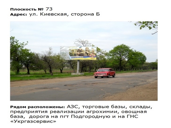 Фото рекламной плоскости по адресу ул. Киевская, дорога c Подгородной Фото рекламной плоскости по адресу ул. Киевская, дорога c Подгородной