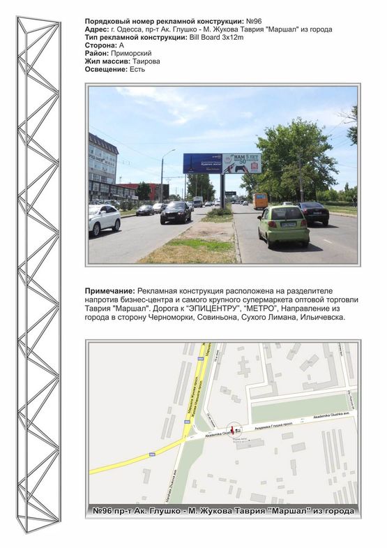 Фото рекламной плоскости по адресу №96 пр.пр-т Ак.Глушко / ул.М.Жукова супермаркет Таврия "Маршал" Фото рекламной плоскости по адресу №96 пр.пр-т Ак.Глушко / ул.М.Жукова супермаркет Таврия "Маршал"