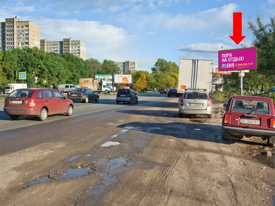 Фото рекламной плоскости по адресу Кольцевая дорога / Лятошинского ул., 14, супермаркет "Эпицентр", в сторону Одесская пл.