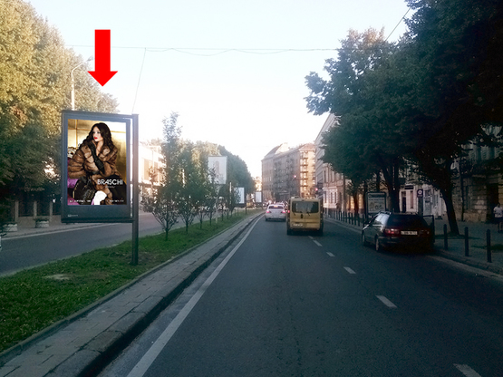 Фото рекламной плоскости по адресу Черновола пр., 19, разделитель,  возле клуба "Malevych", в центр Фото рекламной плоскости по адресу Черновола пр., 19, разделитель,  возле клуба "Malevych", в центр