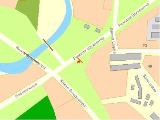 Схема рекламной плоскости по адресу Князя Владимира ул / Шухевича ул, из центра Схема рекламной плоскости по адресу Князя Владимира ул / Шухевича ул, из центра