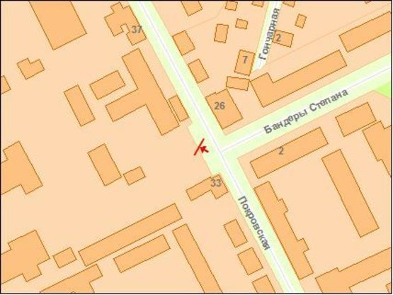 Схема рекламной плоскости по адресу Щорса ул, 35, нижний, из центра