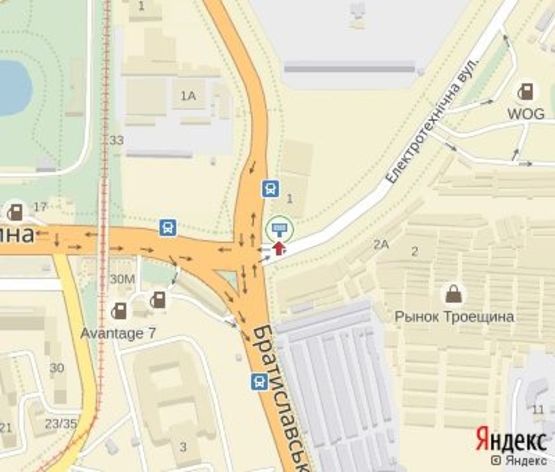 Схема рекламної площини за адресою Электротехническая ул. - Драйзера Т. ул., рынок "Троещина" Схема рекламної площини за адресою Электротехническая ул. - Драйзера Т. ул., рынок "Троещина"