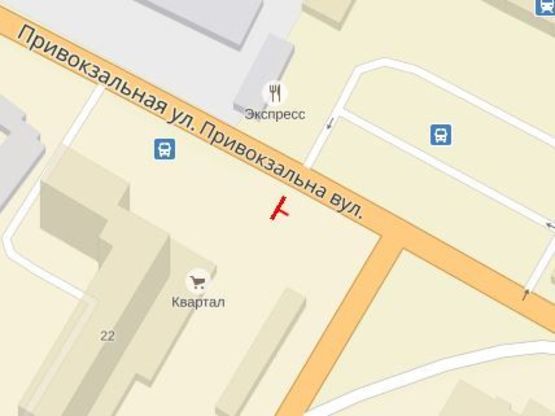 Схема рекламной плоскости по адресу Привокзальная ул., 22 (напротив центрального ж/д вокзала, возле стоянки таксобусов)