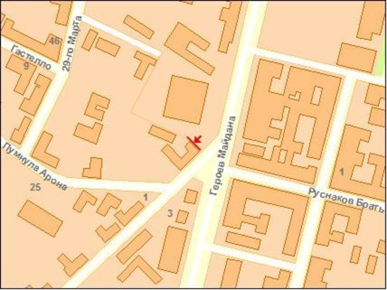 Схема рекламної площини за адресою Героев Майдана ул. (Красноармейская) / Космодемьянской З ул, из центра