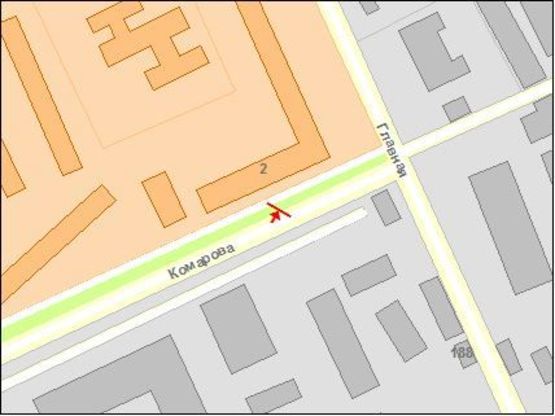 Схема рекламной плоскости по адресу Комарова ул, 2, к ул Главной