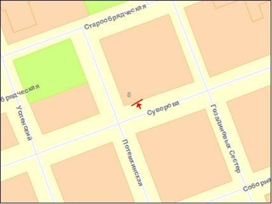 Схема рекламної площини за адресою Суворова ул., 6, 1-й слева