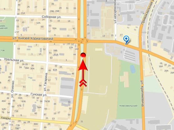 Схема рекламної площини за адресою Грушевского пр / Кн Корятовичей ул, разделитель,  на Хмельницкий !!! Увага, розмір 3020х6010 !!!