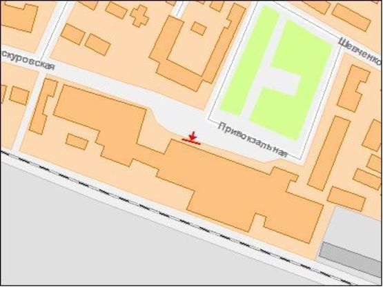 Схема рекламної площини за адресою Привокзальный майдан, напротив Ж/д вокзала, Почты - фасадный, ВНИМАНИЕ!!! Размер 2,95*5,95м