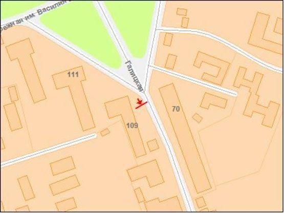 Схема рекламної площини за адресою Галицкая ул, 105, тр магистраль, магазины, к центру, верхняя