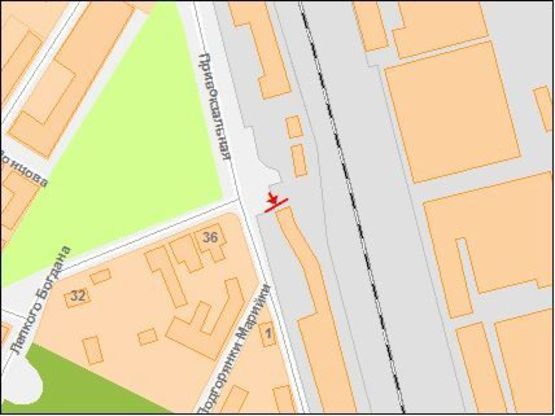 Схема рекламної площини за адресою Привокзальная пл,  перед ПТО, на площадь, стоянку тарнспорта, на ул Гаркуши