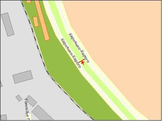 Схема рекламной плоскости по адресу Карпенка-Карого ул., разделитель, АЗС Мавекс, в центр