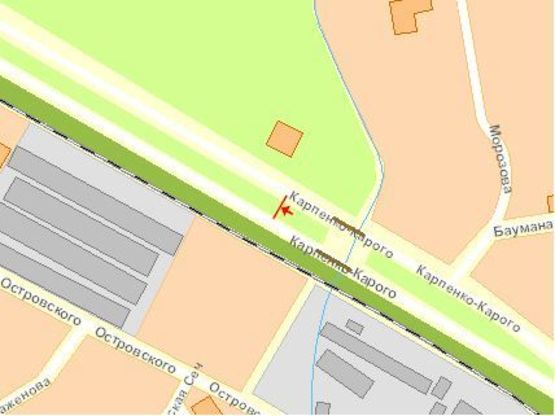 Схема рекламної площини за адресою Карпенка-Карого ул., разделитель, насосн станция, в центр