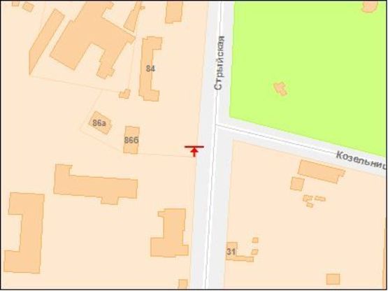 Схема рекламной плоскости по адресу Стрыйская ул, 84 / Козельницкая ул, к центру
