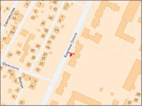 Схема рекламної площини за адресою Княгини Ольги ул / Шумского ул, в центр