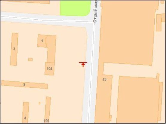 Схема рекламной плоскости по адресу Стрыйская ул, 104, в центр Схема рекламной плоскости по адресу Стрыйская ул, 104, в центр