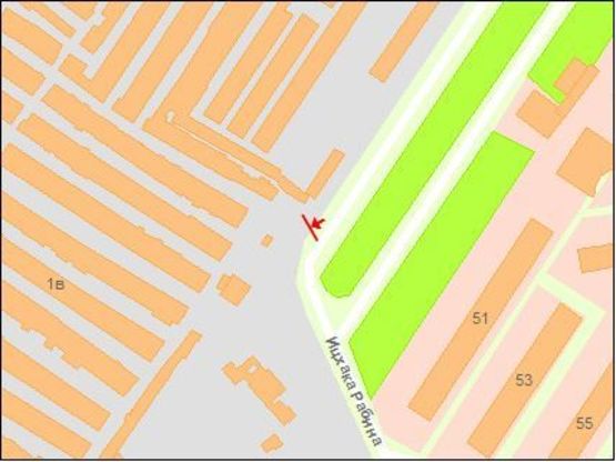 Схема рекламної площини за адресою Ицхака Рабина ул. / 25-ой Чапаевской Дивизии ул., из центра