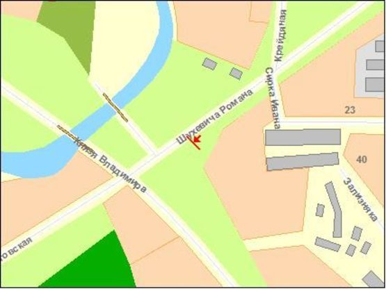 Схема рекламной плоскости по адресу Князя Владимира ул  / Шухевича ул, в центр Схема рекламной плоскости по адресу Князя Владимира ул  / Шухевича ул, в центр