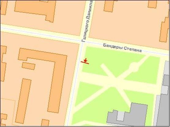 Схема рекламной плоскости по адресу Галицкого Данила ул / Бандеры Ст ул, из центра