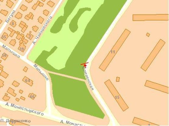 Схема рекламной плоскости по адресу Сливенская ул / Украинки Л ул, в центр