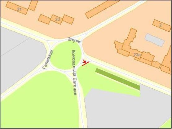 Схема рекламной плоскости по адресу Коновальца ул/Злуки ул, правый, из центра !!! Увага, розмір 2900х5900 !!!