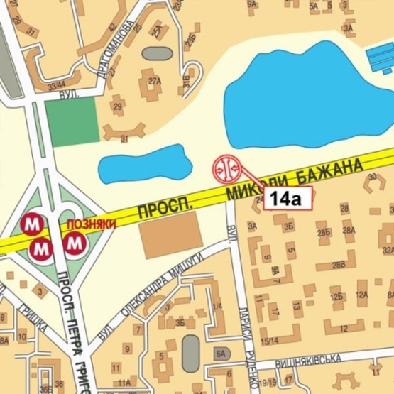 Схема рекламной плоскости по адресу Бажана Н. просп., ст. м. Позняки (ОщадБанк, Церковь Петра и Павла, в направлении Южного моста), левый