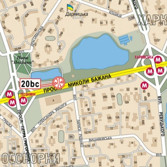 Схема рекламної площини за адресою Бажана Н. просп., 600м до ст. м.  "Харьковская" (ТЦ "Пирамида, АЗС "Золотой гепард", направление в Борисполь)