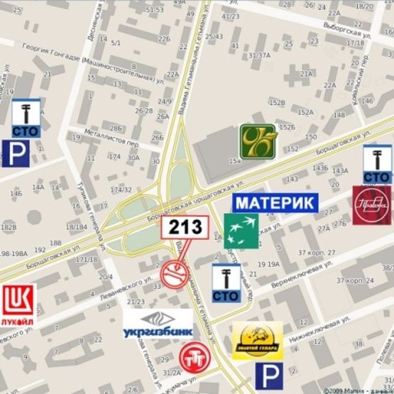 Схема рекламной плоскости по адресу Гетьмана Вадима ул. - Борщаговская ул. (Индустриальный мост, "Бабай Паб", "Very Well Cafe", направ. прос. Победы)