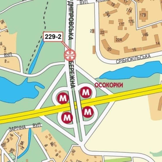 Схема рекламної площини за адресою Днепровская набережная (100 м от ст. м.  Осокорки, ТЦ "Аркадия", АЗС "WOG", "Евробазар", в направлении Бажана Н. просп.)